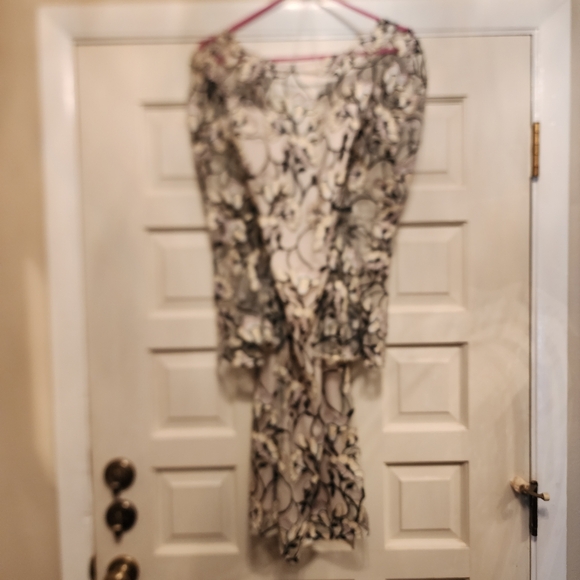 ADRIANNA PAPELL Dress White W/ Black Lace Sheer Embroidery NWT Size 14 - Picture 5 of 8